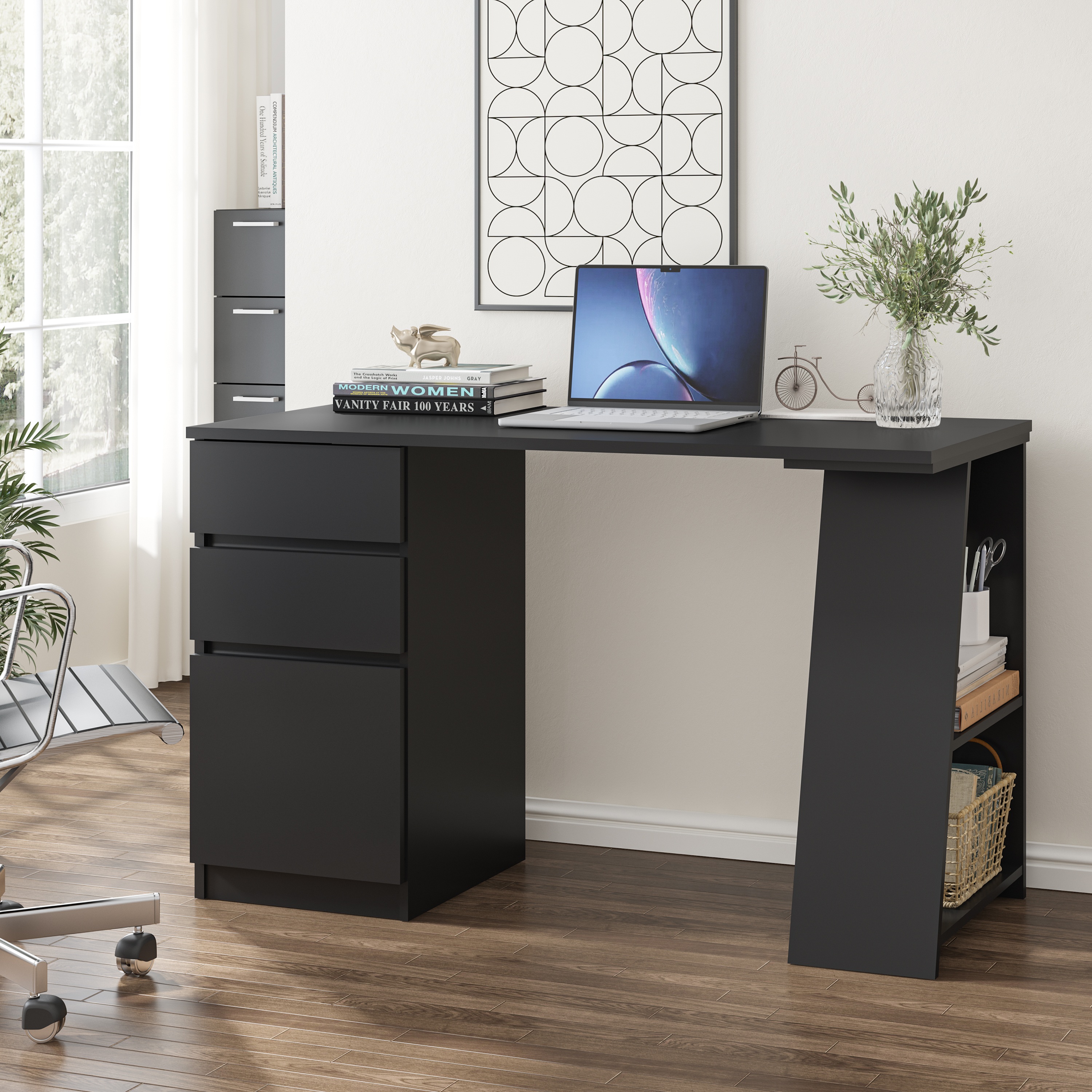 detrend Computer Desk with Drawers, 49 Inch Study Computer Desk with ...