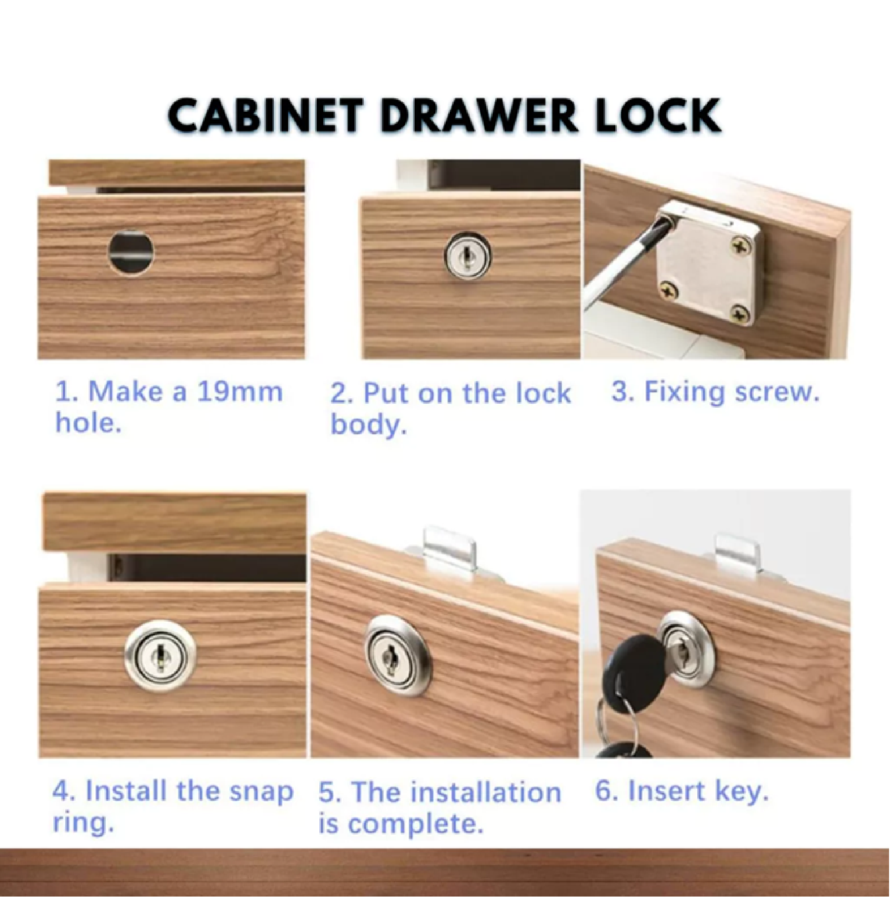 Square Cabinet Drawer Lock Set | 19mm Diameter Security Lock ...