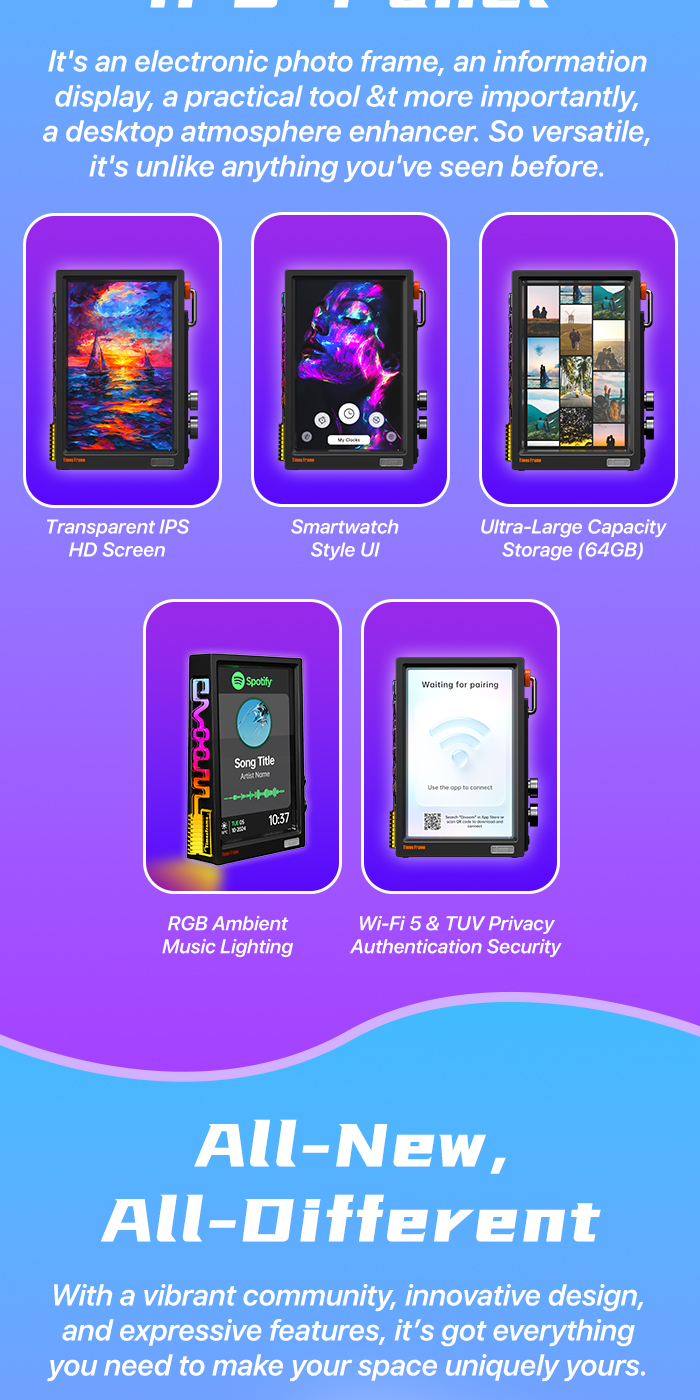 Marco Digital Divoom Times Frame 10.1" | Pantalla IPS, WiFi, 64 GB, Modo Presentación Y Reloj - Para Fotos, Vídeos Y Como Regalo Para Padres O Pareja