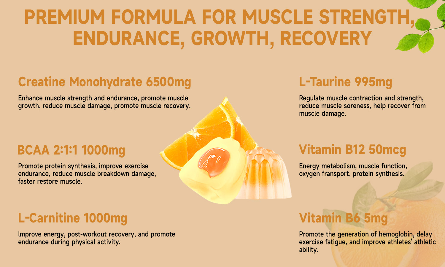 Omilay Creatine Monohydrate Gummies with BCAA and L-Carnitine Promotes ...