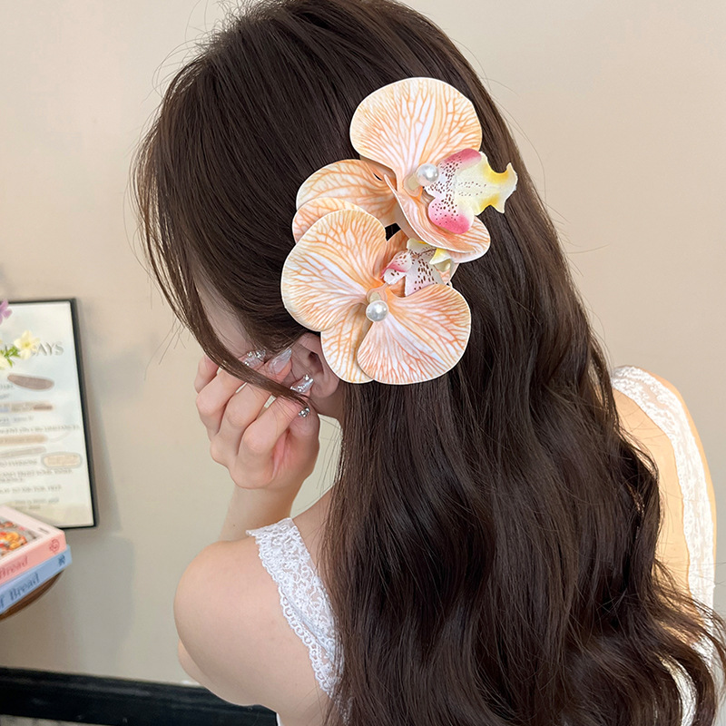 𝗚𝗔𝗬𝗔 𝗙𝗟𝗢𝗥𝗔𝗟 》 Butterfly Orchid Flower Hair Clip Barrette Women Hairpin ...