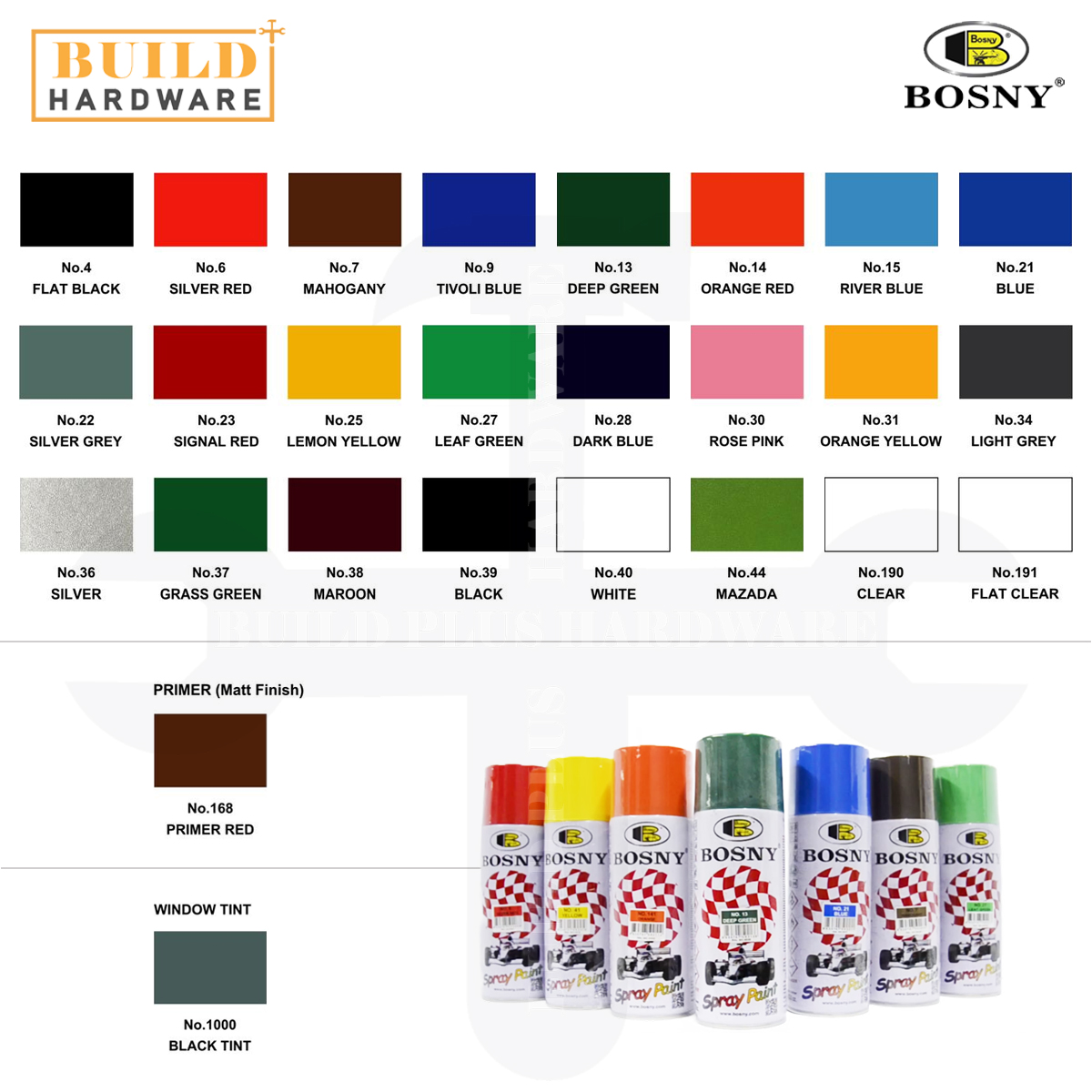 BOSNY 100% Acrylic Aerosol Spray Paint 400ml Various Colours / Primer ...
