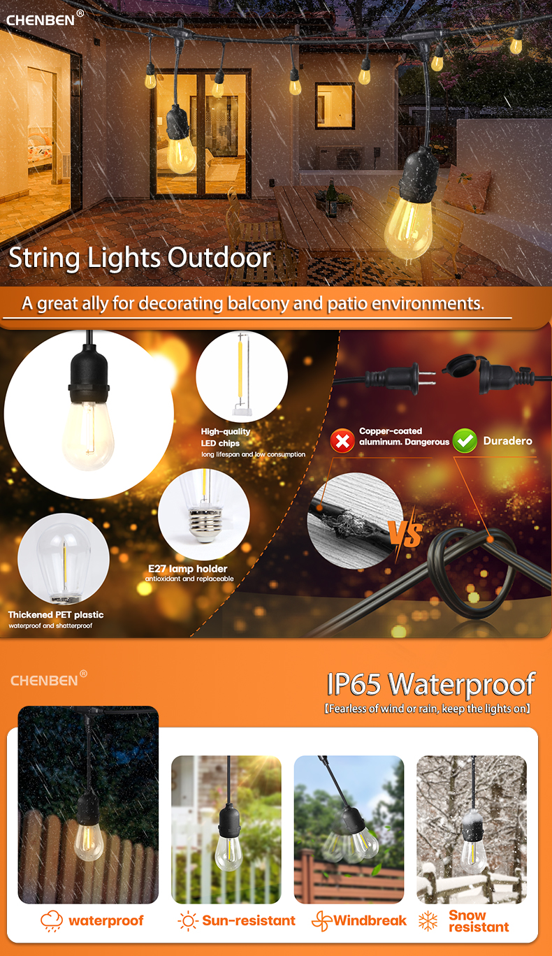 LED String Lights Outdoor Waterproof E27 10M 15M 20M 30M Christmas ...