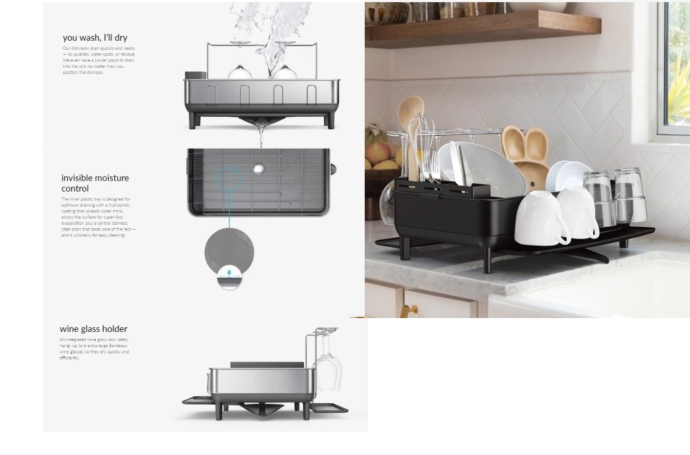 simplehuman Stainless Steel Frame Dishrack with Glass Holder Premium ...