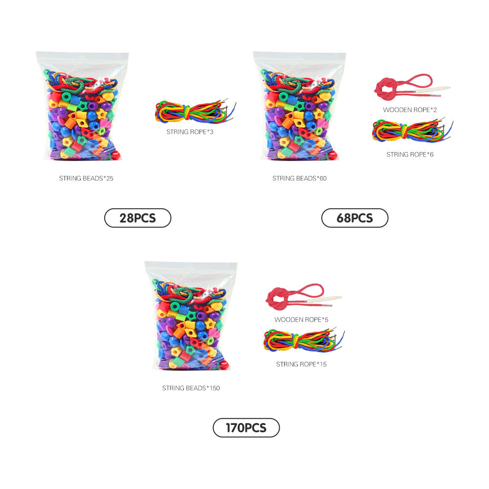 28/68/170Pcs Kids String Beads Toy Training Beads Montessori Stringing ...