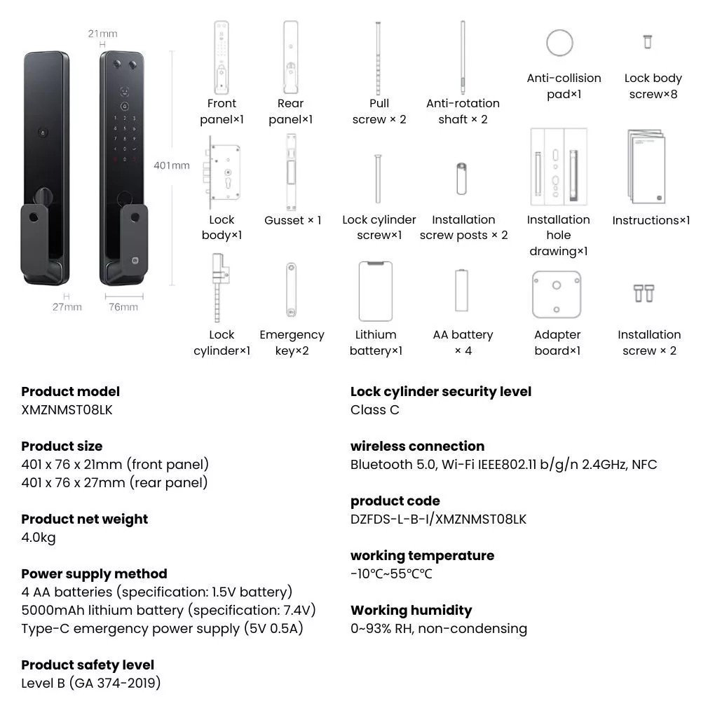 Xiaomi Smart Door Lock 2 Face Recognition Cat Eye Smart Home Ai 3D Face ...