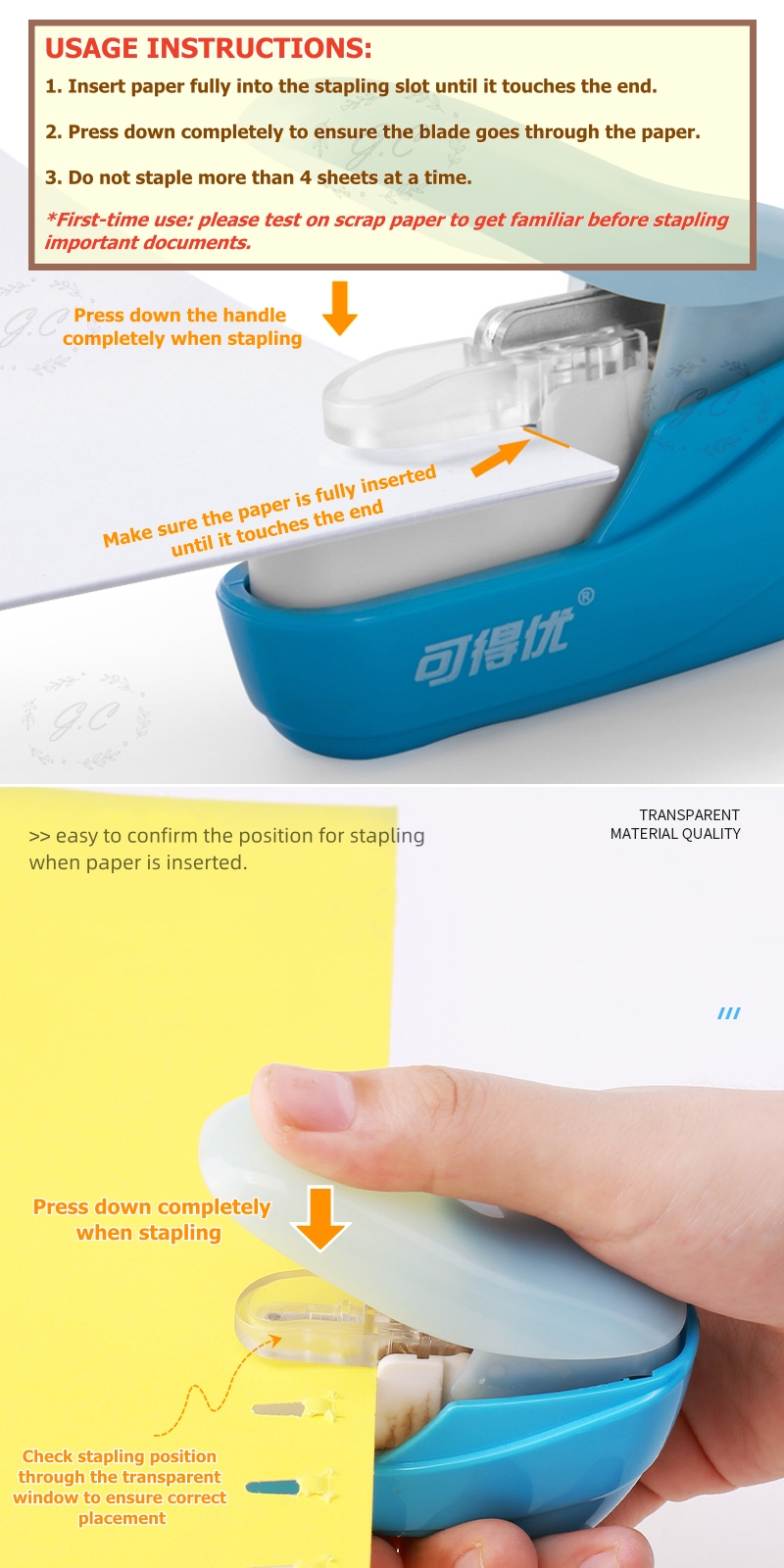 Light Duty Small Size Stapleless Stapler Eco-Friendly Binding Paper ...
