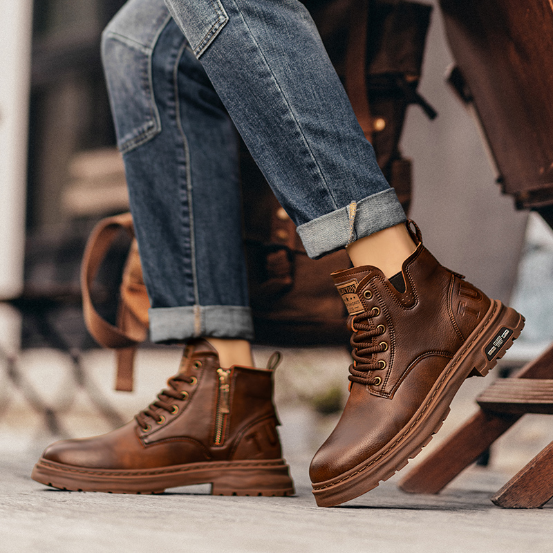 WHITBY【COD】Martin Boots Men's High-Gain Leather Shoes Short Work Boots ...