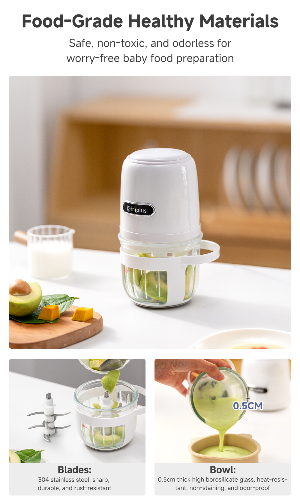 Simplus Baby Food Processor丨0.4L Mini丨304 Stainless Steel丨Food-Grade ...