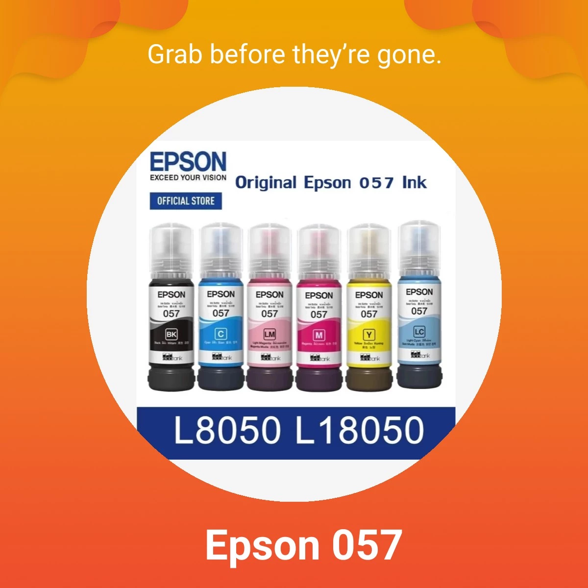 Epson 057 ink bottle for L8050, L18050 Printer (Black Cyan Magenta ...