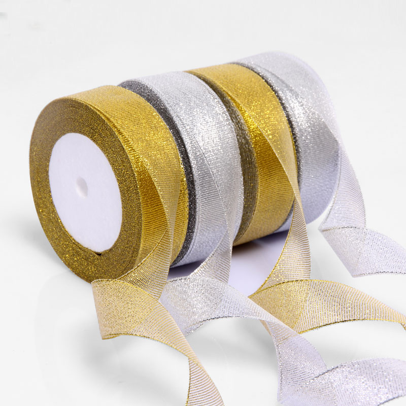 (22M) GOLD SILVER Glitter Ribbon Riben Reben Ribben Satin Organza Gift ...