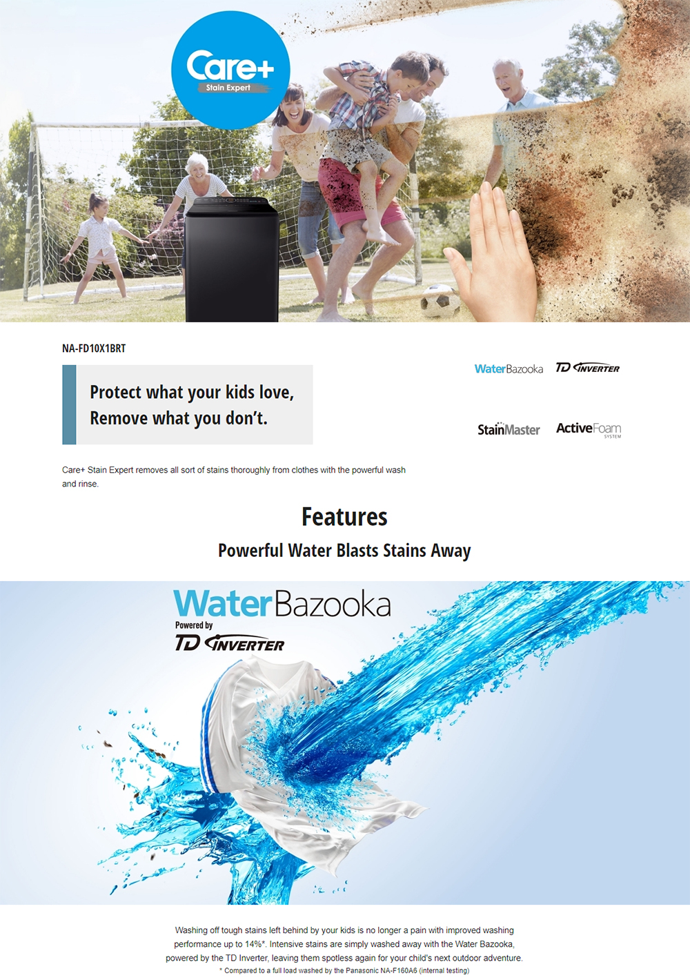 Panasonic NAFD10X1BRT 10kg Care+ Stain Expert Top Load Washing Machine