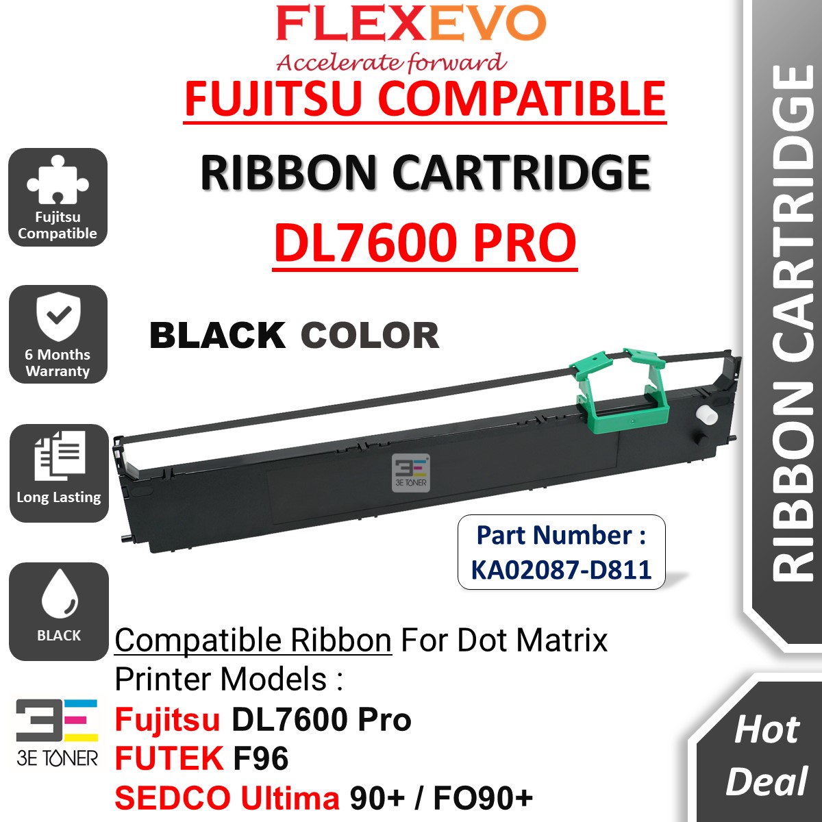 Fujitsu DL7600 Pro DL-7600 Pro Compatible Ribbon Cartridge KA02087-D811 ...