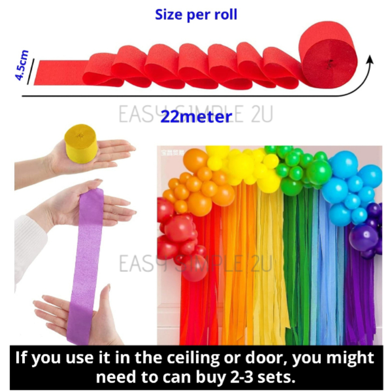 (1Set) Kertas Krep Hari Jadi Hiasan Parti Crepe Paper Rolls Streamers ...