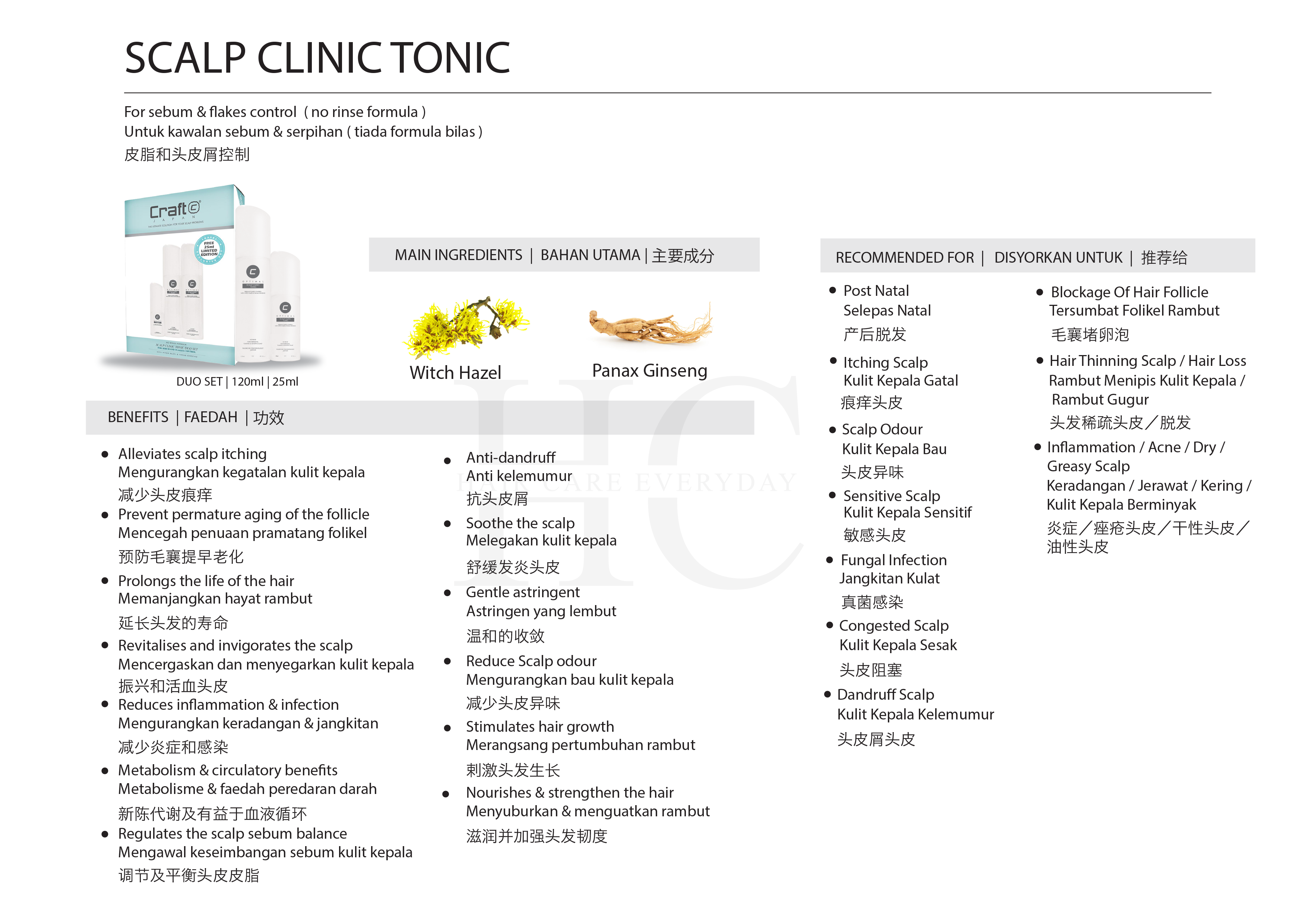 Craft DHTS Factor Shampoo 1000ml & Craft Scalp Clinic Tonic 120ml ...