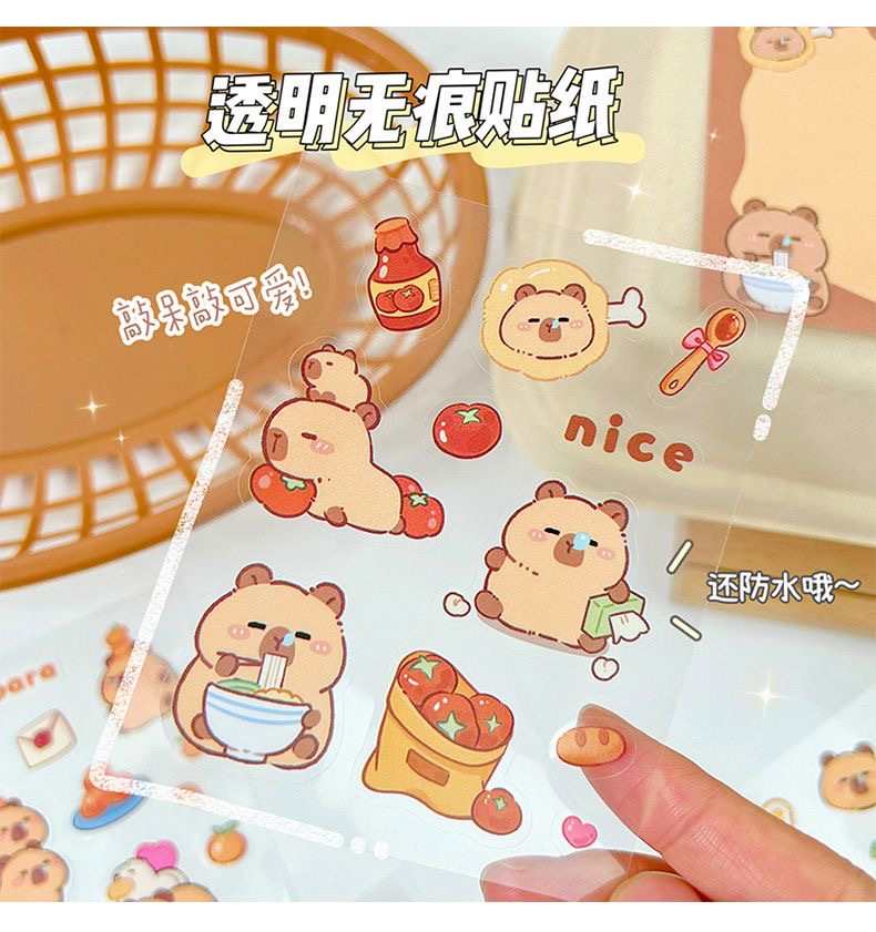 Pelekat 卡皮巴拉手帐贴纸 Capybara Sticker Cute Cartoon 卡通水豚学生DIY贴画防水水杯手机壳粘贴 ...