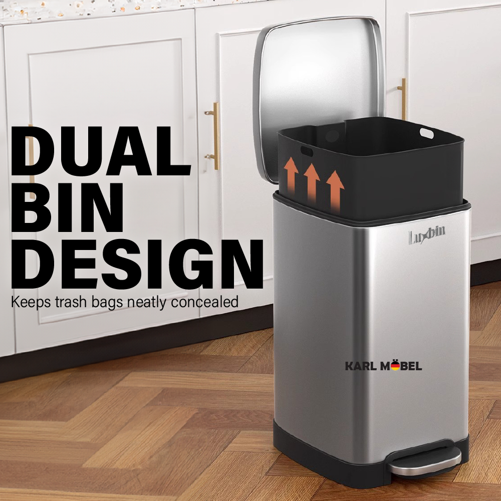Luxbin™ 20L Dustbin kitchen Stainless Steel Tong Sampah Bertutup Trash ...