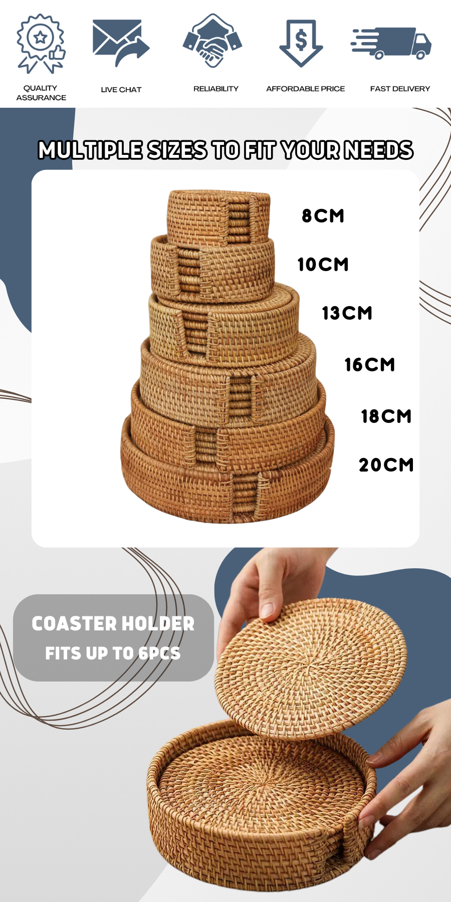 GOOD DAZE Handmade Rattan Mat Cup Coaster Set Placemat Wood Coaster ...