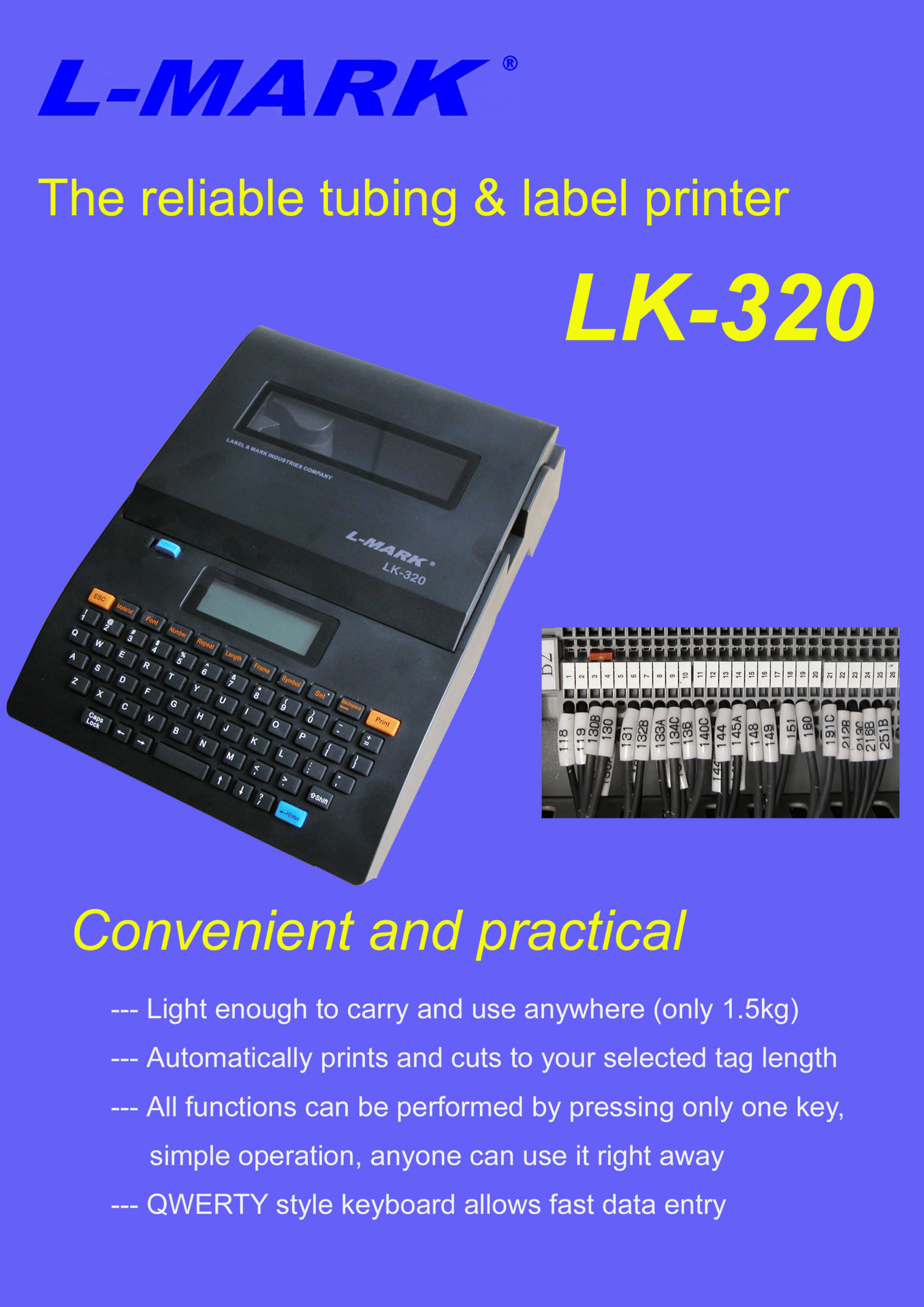L-Mark Label & Tube Printer LK320 | Cable ID Printer | Electronic ...