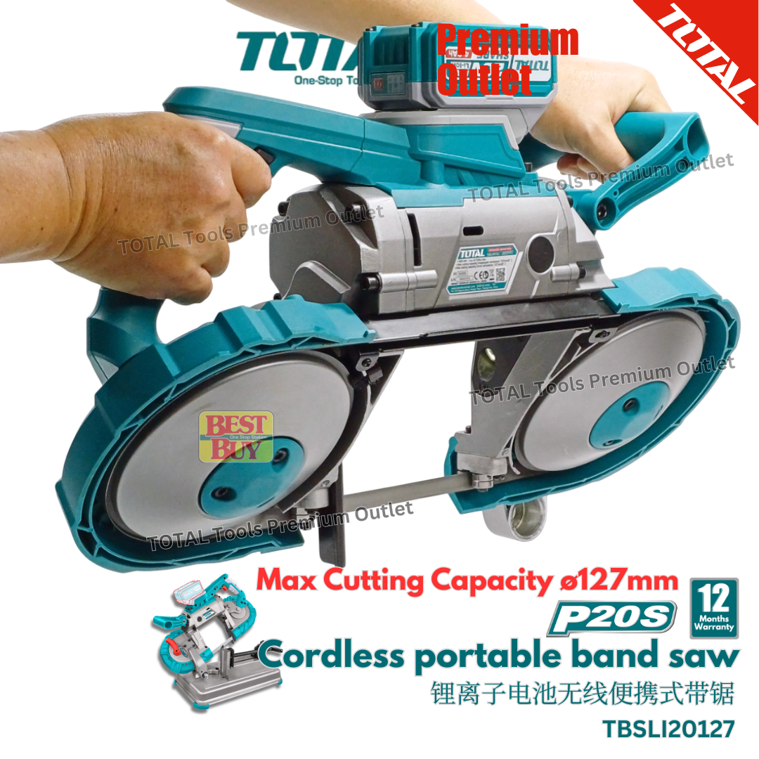 TOTAL Tools P20s 20V Cordless portable band saw MAX Cut ø127mm * 0°–45 ...
