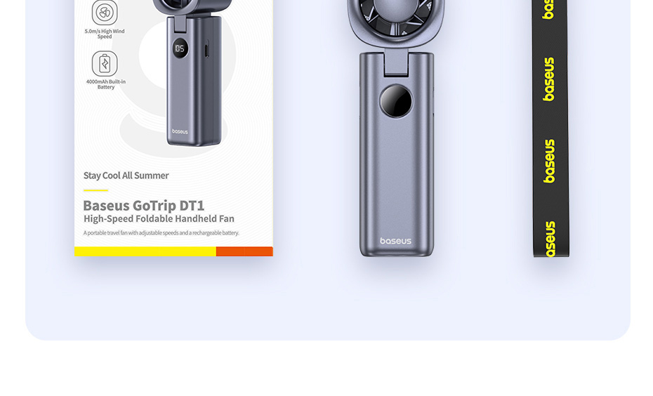Baseus 4000mAh High-Speed 5 Speeds Strong Wind Foldable Handheld Fan ...