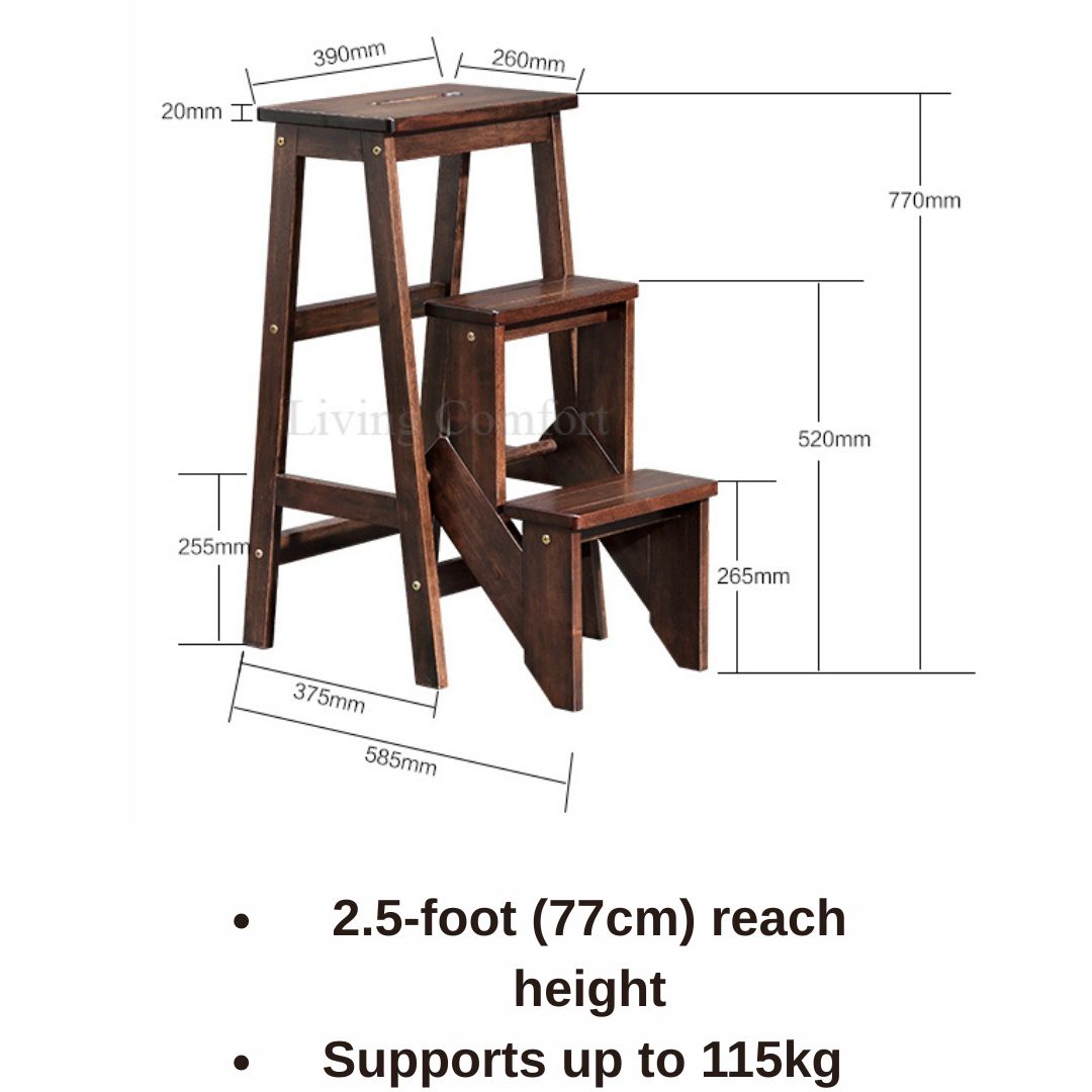REACH Solid Wood 3 Steps Folding Step Chair 30