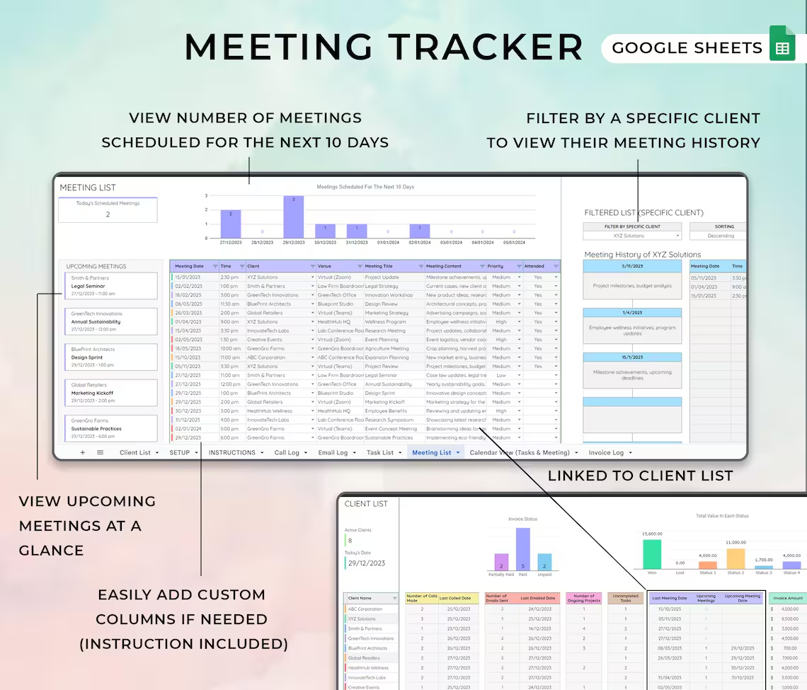 Client Tracker CRM Dashboard Small Business Template Google Sheets ...