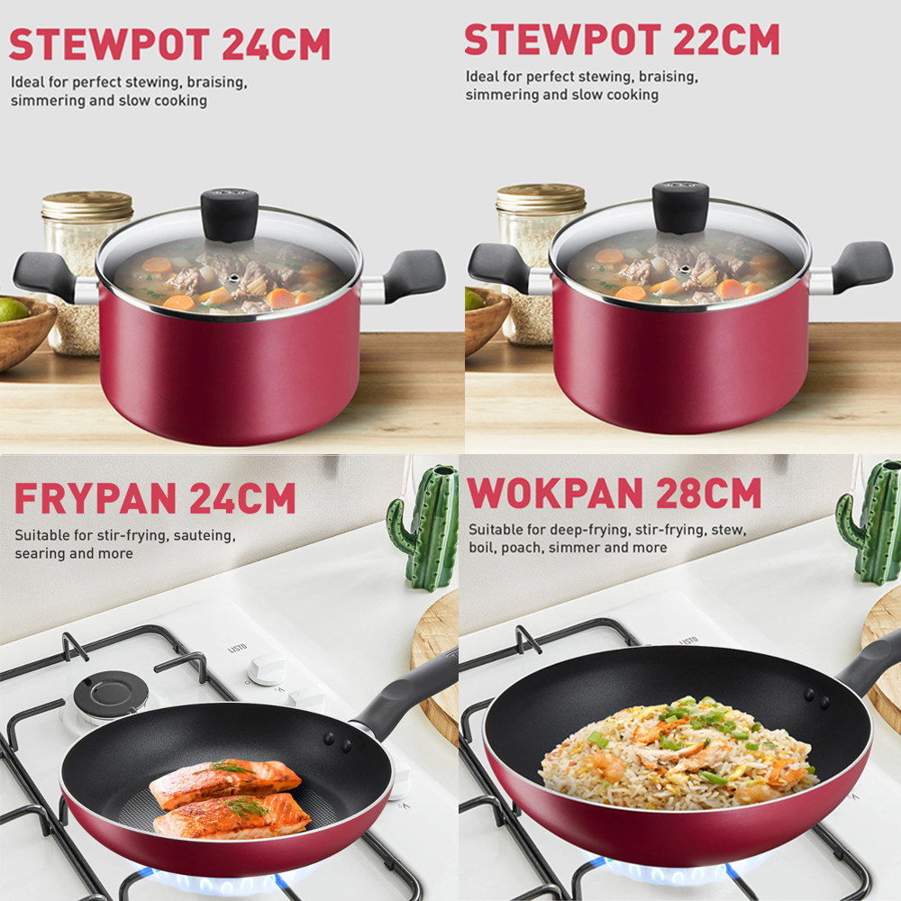Tefal Supercook 9pcs set (Frypan 24cm, Wokpan 28cm, Stewpot 22cm & 24cm ...