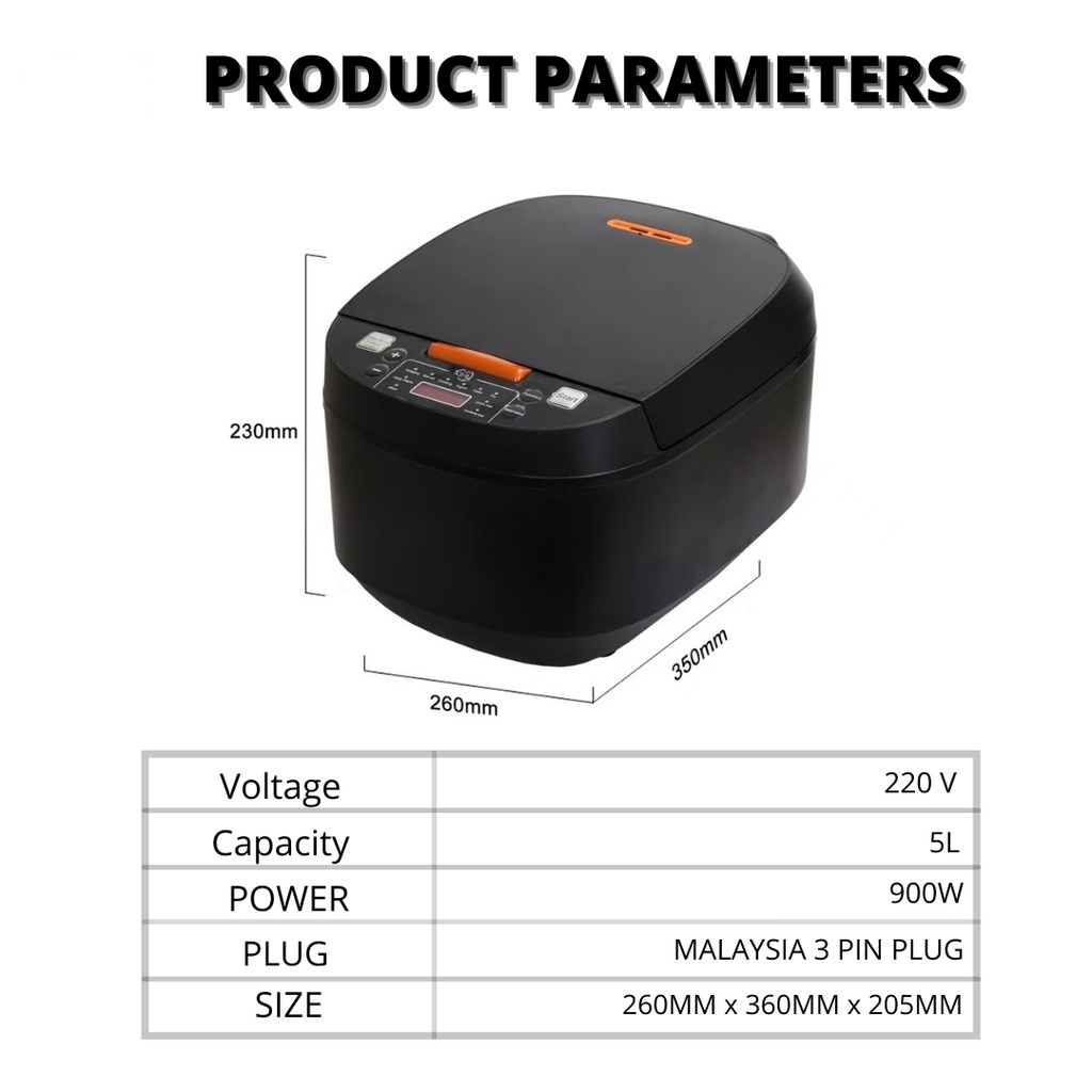 【Ready stock】6L Big Rice Cooker Black Smart Screen periuk nasi elektrik ...