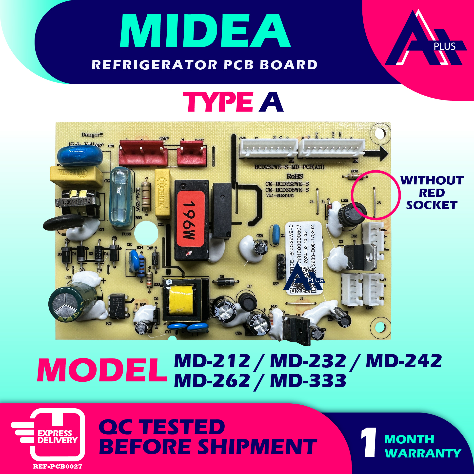 MD-212 / MD-232 / MD-242 / MD-262 / MD-333 MIDEA Refrigerator PCB Board ...