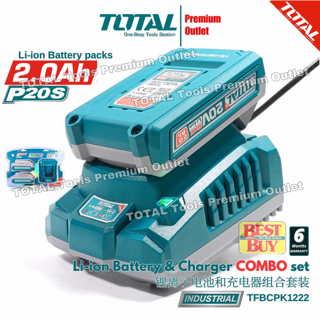 TOTAL Tools P20s 20V Series Li-ion Battery COMBO Set 2.0Ah 2 Pcs, Fast ...