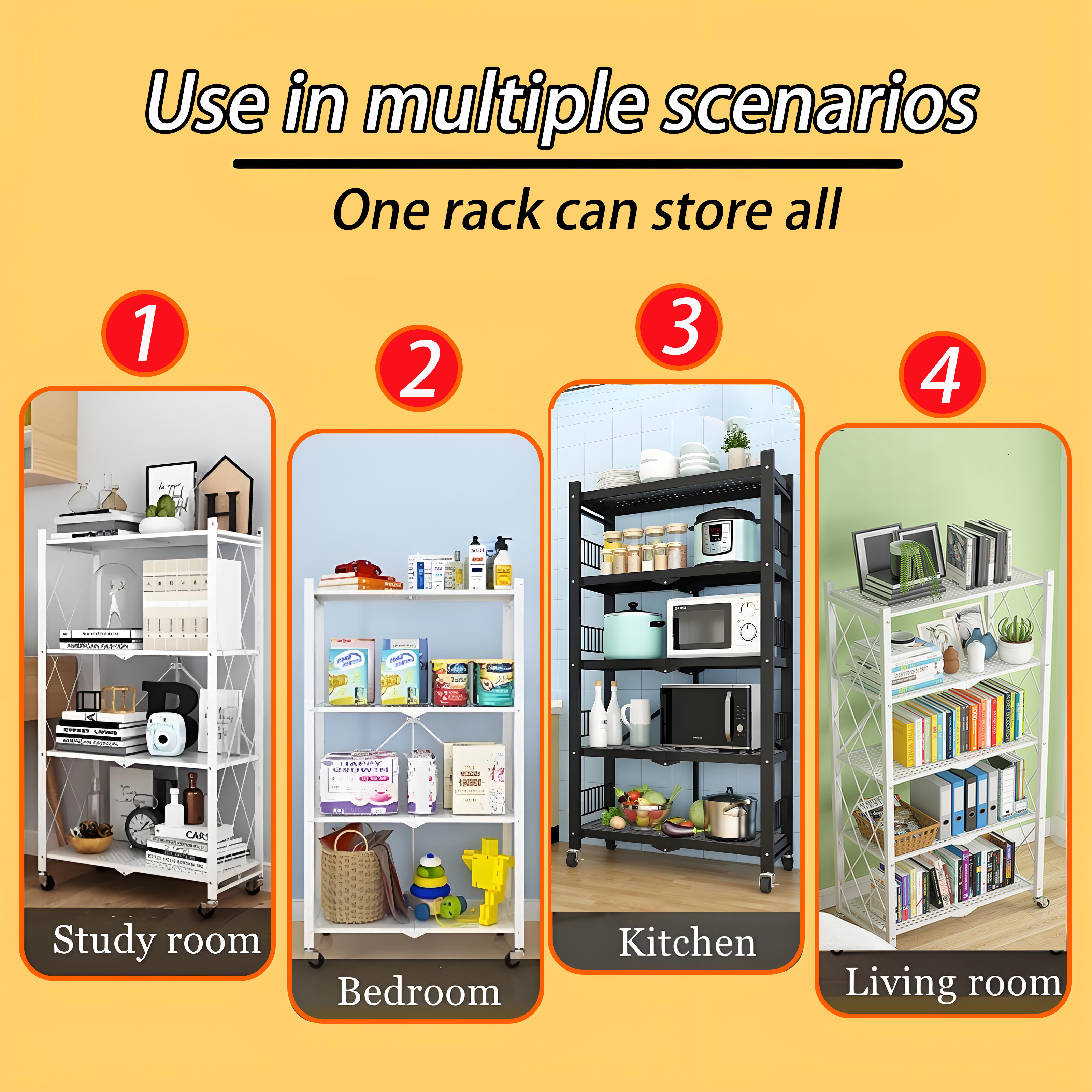 Foldable Storage Rack With Wheel Rak Dapur Rak 3/4/5 Kitchen Bathroom ...