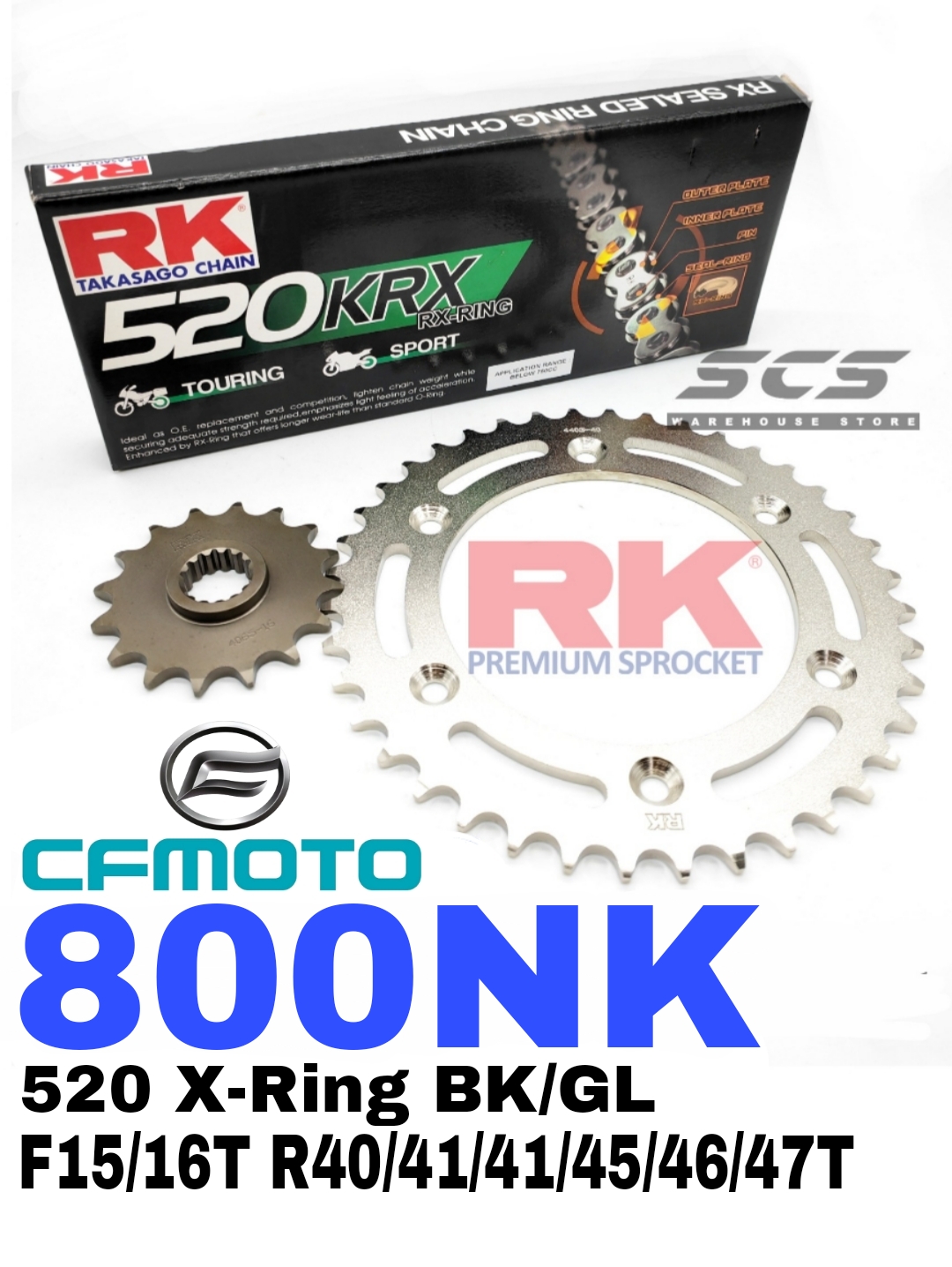 RK Sprocket Set CF MOTO 800NK 520 KRX X-Ring Black Chain 16T-41T NK800 ...