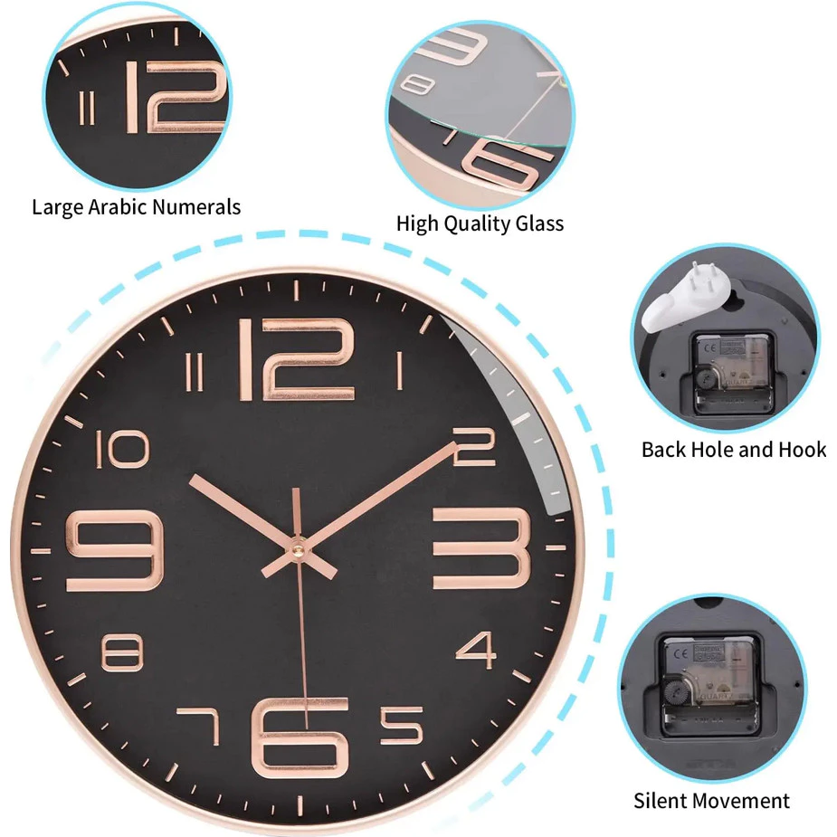 【M】【Silent style】12 inch Jam Dinding Wall Clock Wall Round Premium Wall ...