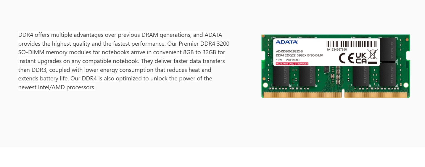 ADATA DDR4 Notebook RAM 8GB / 16GB 3200MHz CL22 SODIMM Laptop Memory ...