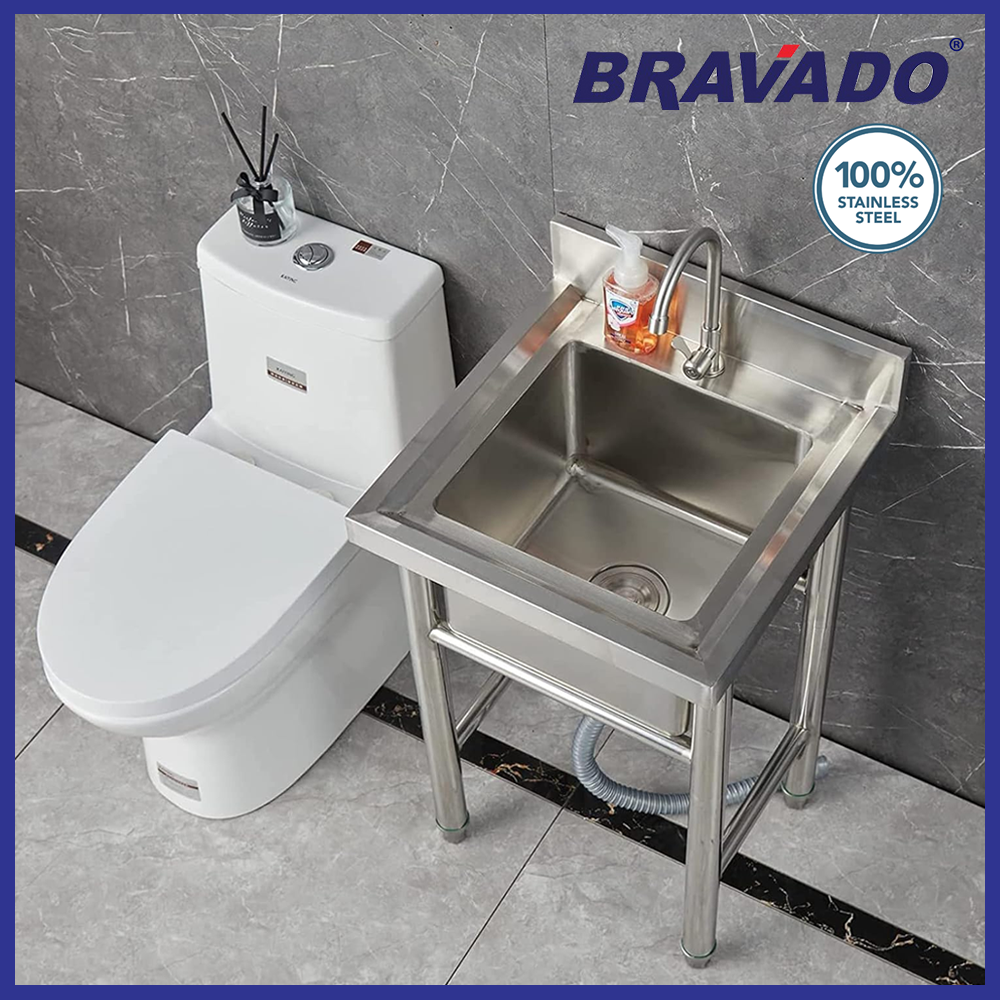 【SINGLE BOWL 60*60*80】OFFER🔥Stainless Steel Sink with Stand Keluli ...