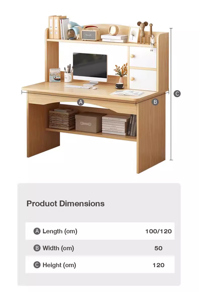 Meja belajar Computer Study Table 100/120cm Writing Desk With Drawer ...