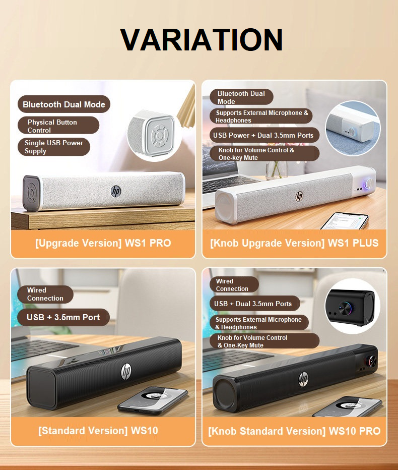 HP WS10 WS10 PRO Wired Multimedia Speaker Soundbar 360° Surround Sound ...