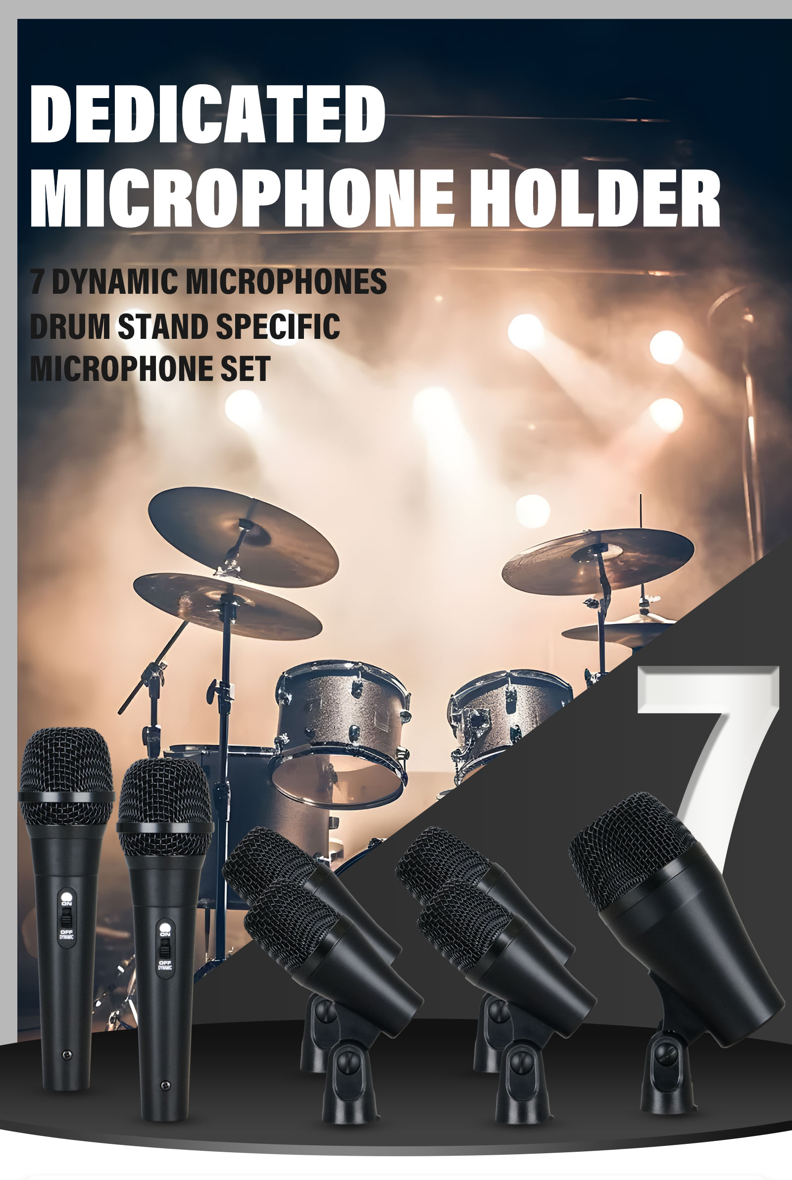 MI7 7-Piece Professional Performance Drum Microphone Set Dynamic ...