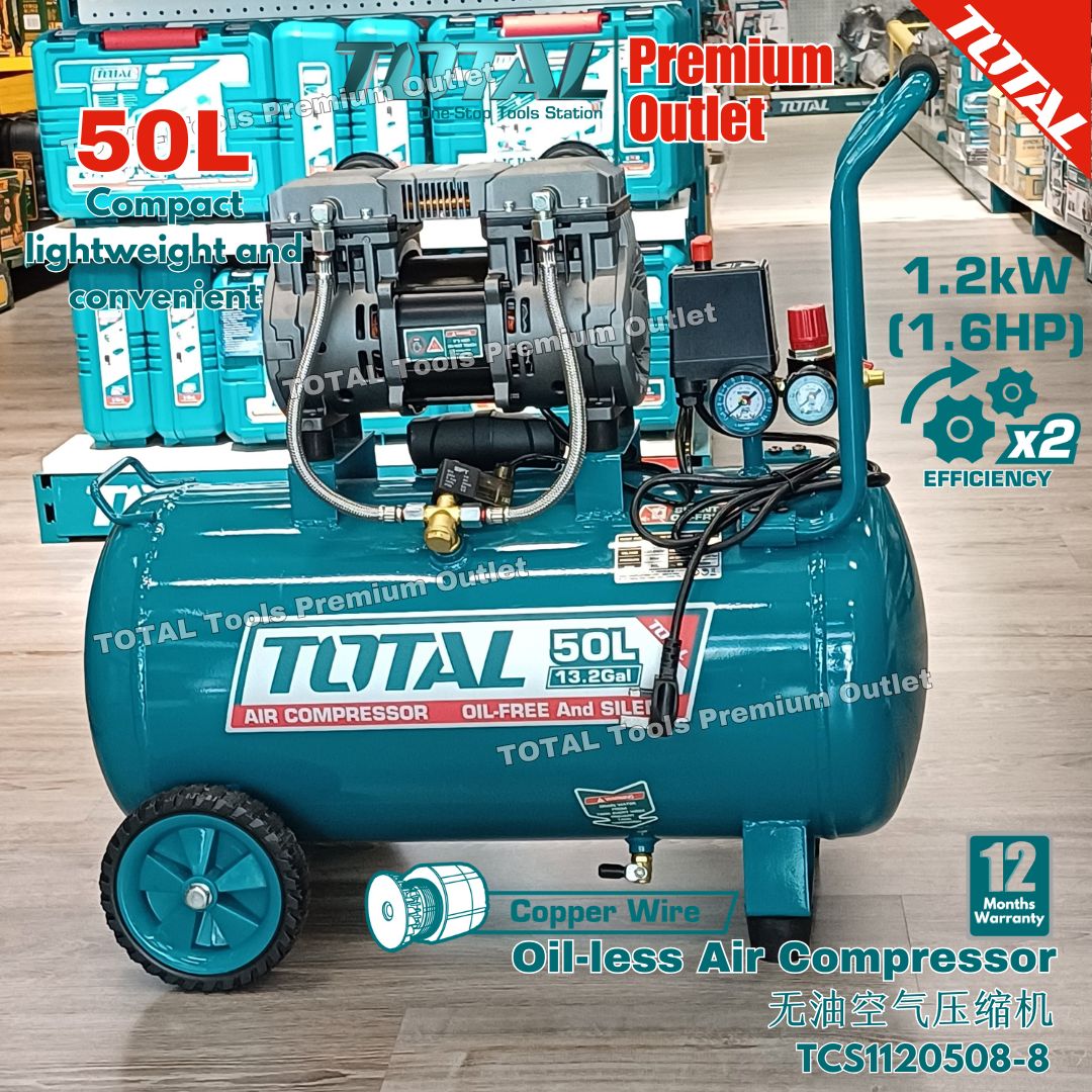 TOTAL Tools 50L Oil-free Air compressor pump 1200W(1.6HP) Compact ...