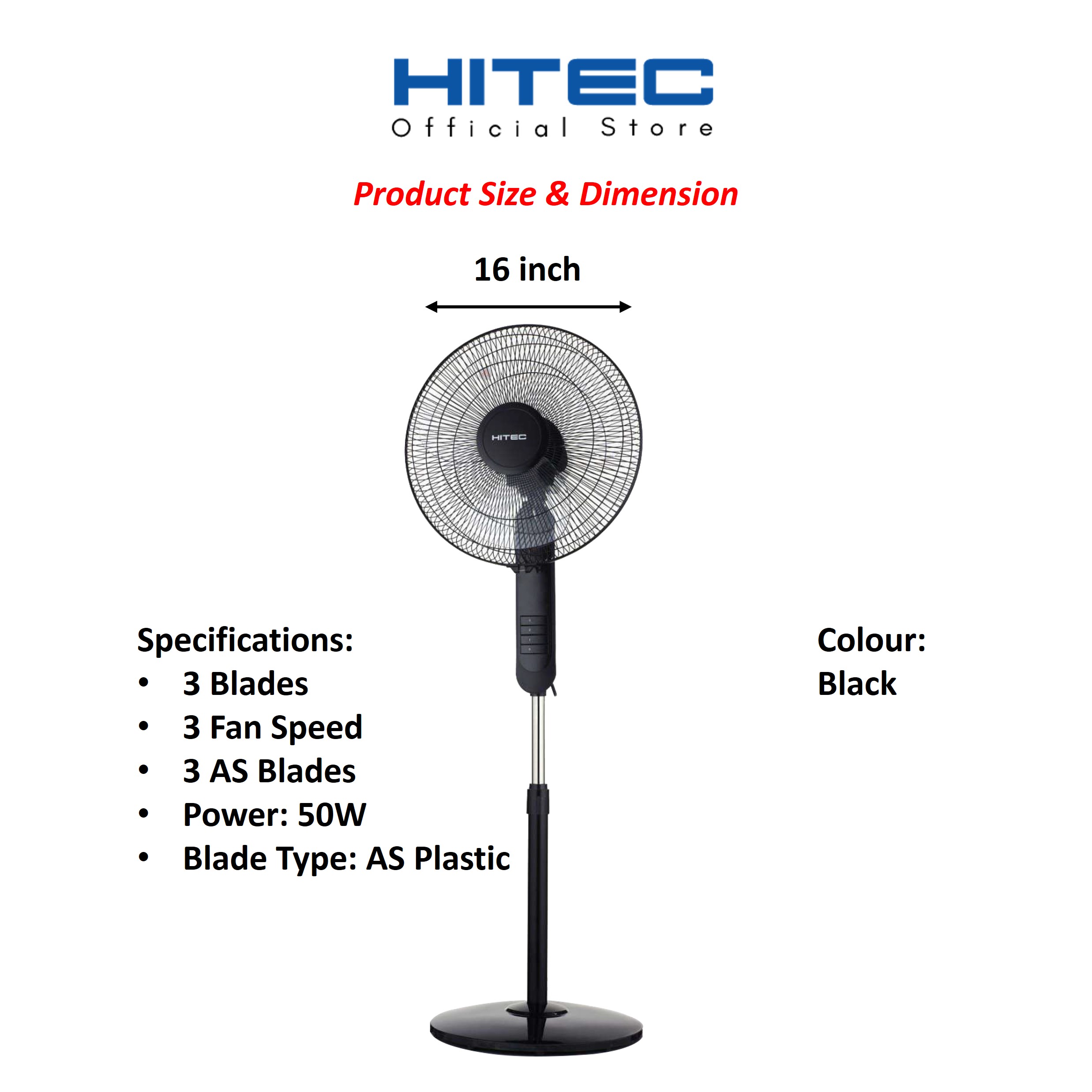 HITEC Stand Fan with 3 Blade (16") HTFSF168B Shopee Malaysia