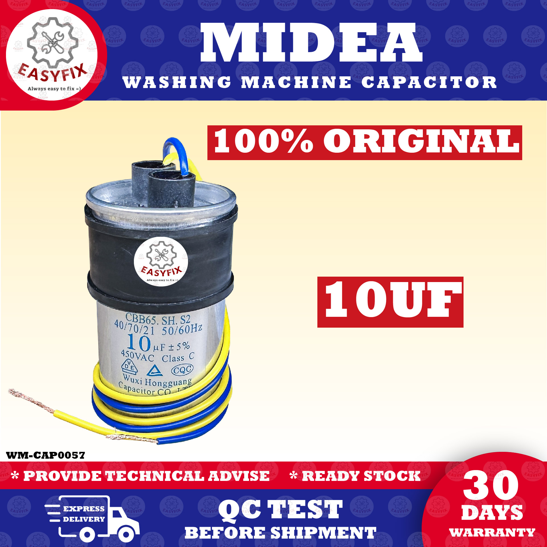 (100 ORIGINAL) MIDEA 10UF 450V SPIN CAPACITOR WASH CAPACITOR Washing