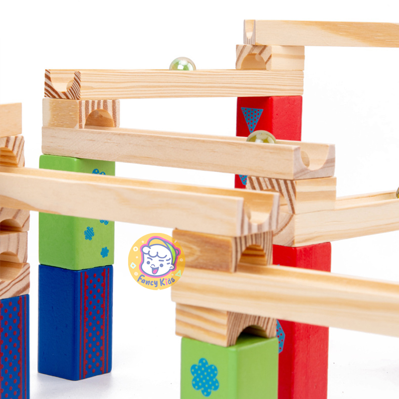 52Pcs Wooden Marble Run Track Toy Set/Kids Building Block Toy Set ...