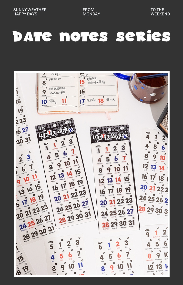 (Washi) Date Note Perpetual Calendar Month Daily Deco Stickers DIY ...