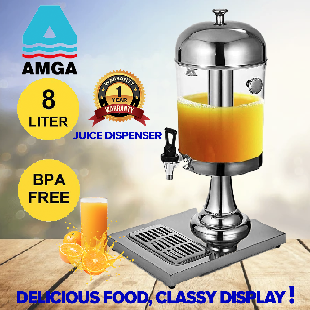 AMGA 8L STAINLESS STEEL JUICE DISPENSER WITH ICE CHAMBER JUICER TONG