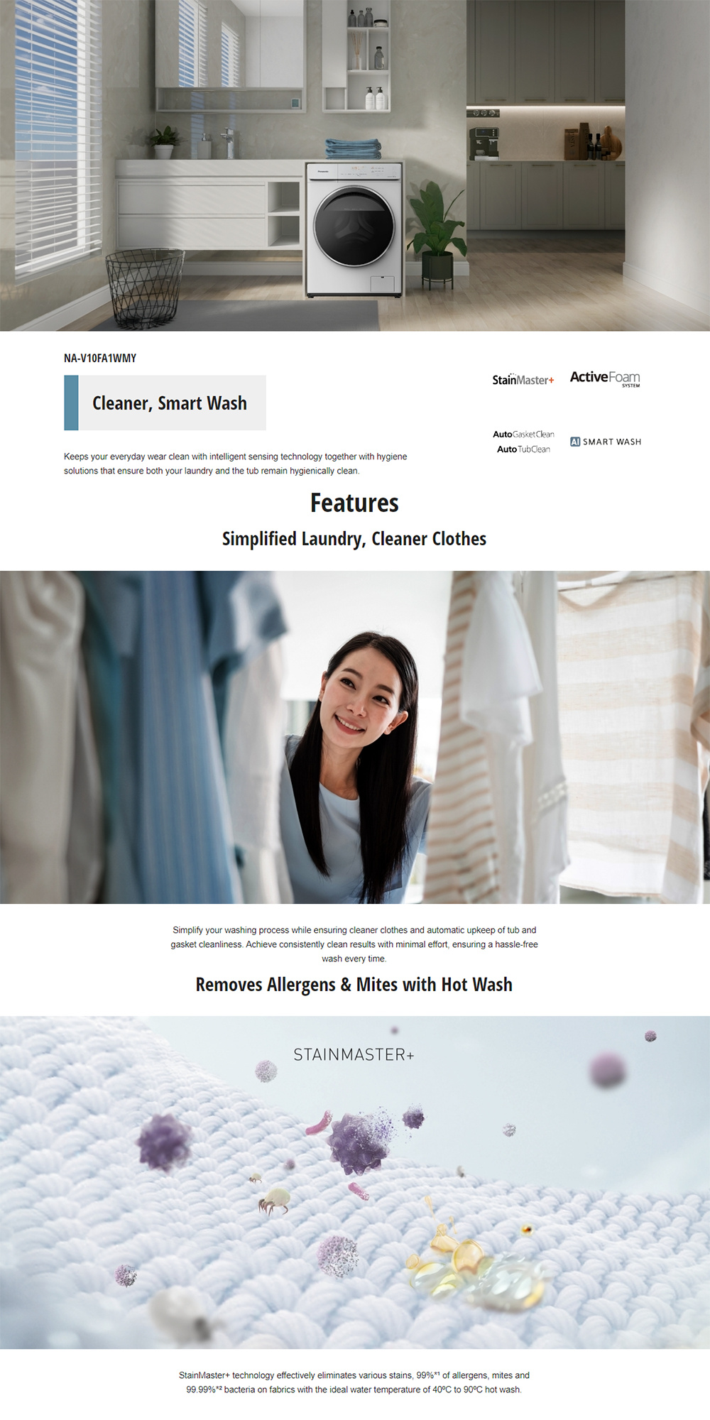 Panasonic NAV10FA1WMY 10kg Cleaner & Smart Wash Front Load Washing