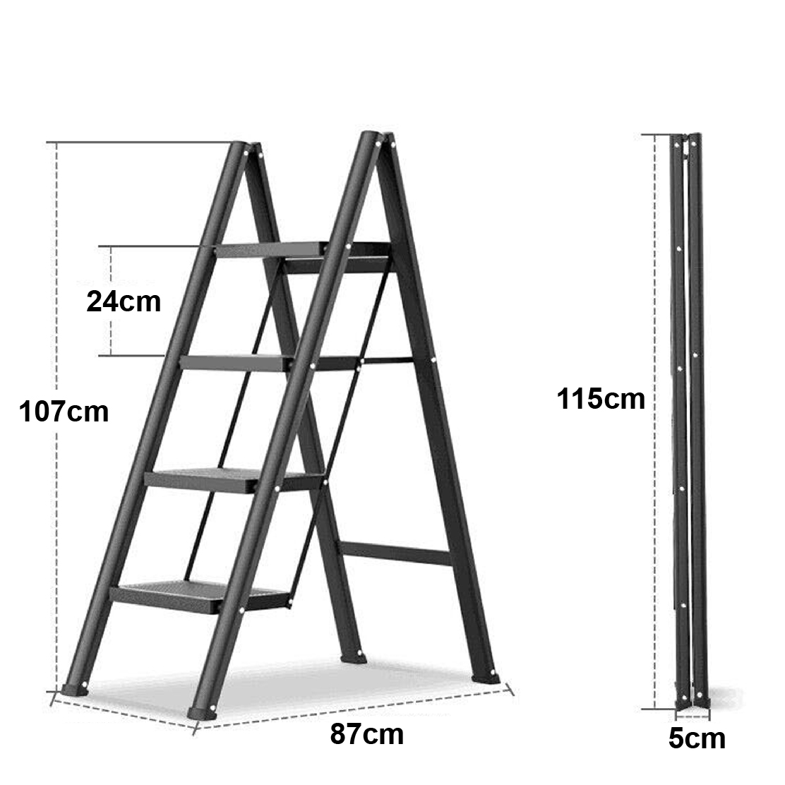 Household 2 / 3 /4 /5 Steps Foldable Ladder Wide Steps Anti-Slip Red ...
