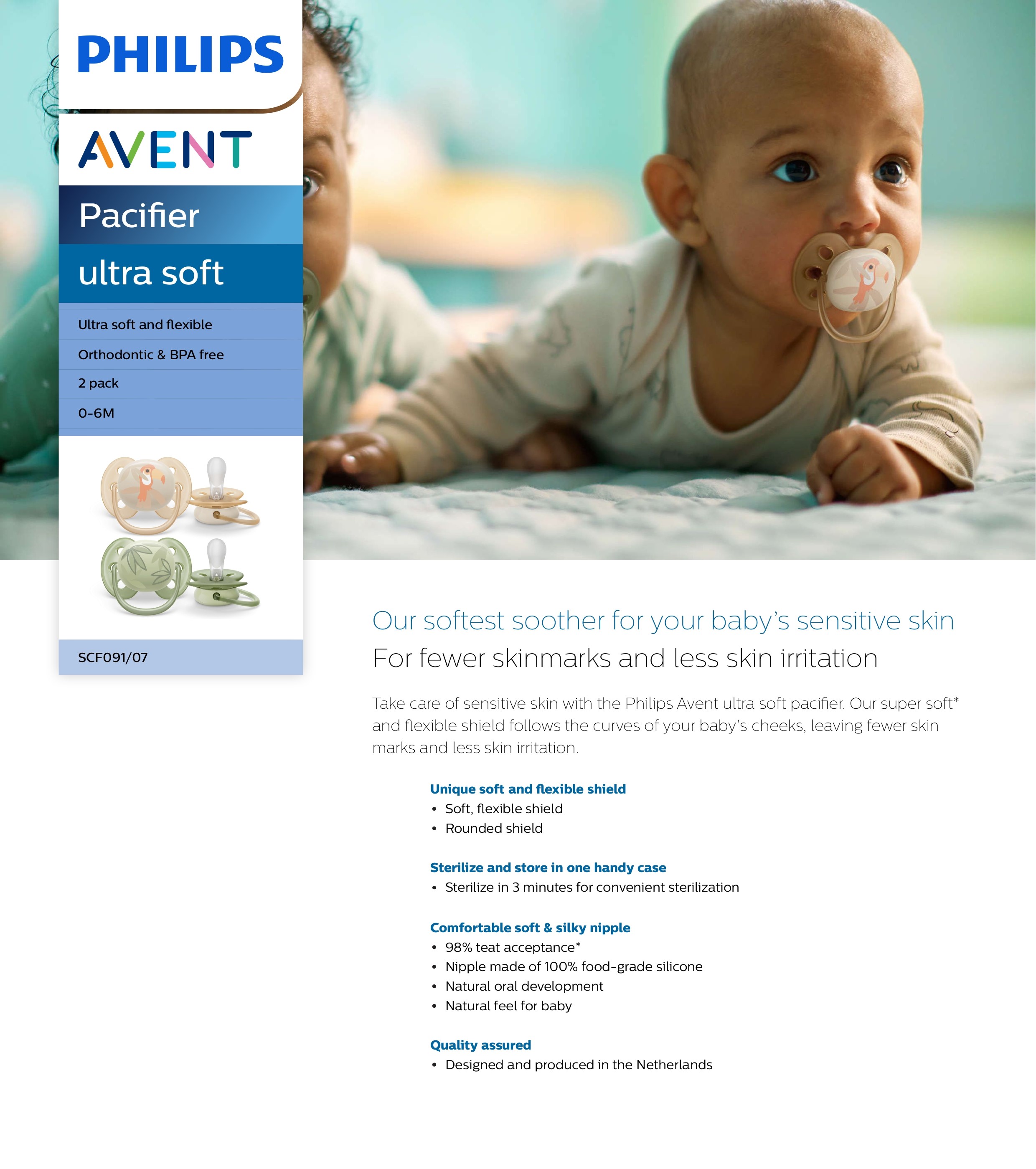 [New] Philips Avent Ultra Soft Pacifier 0-6m (Parrot/Leave x 2 pcs ...