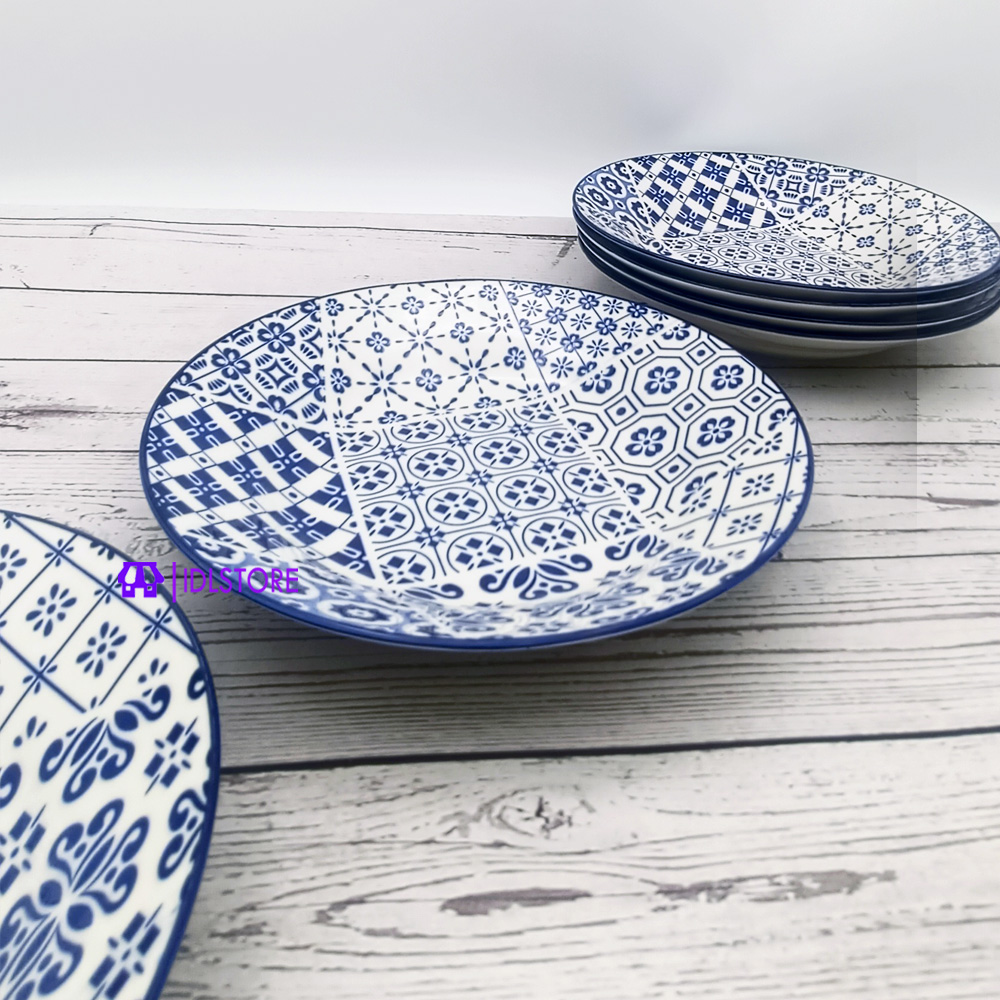 6 Pcs 20cm Porcelain Soup Plate Set Pinggan Mangkuk Pinggan Melengkung ...