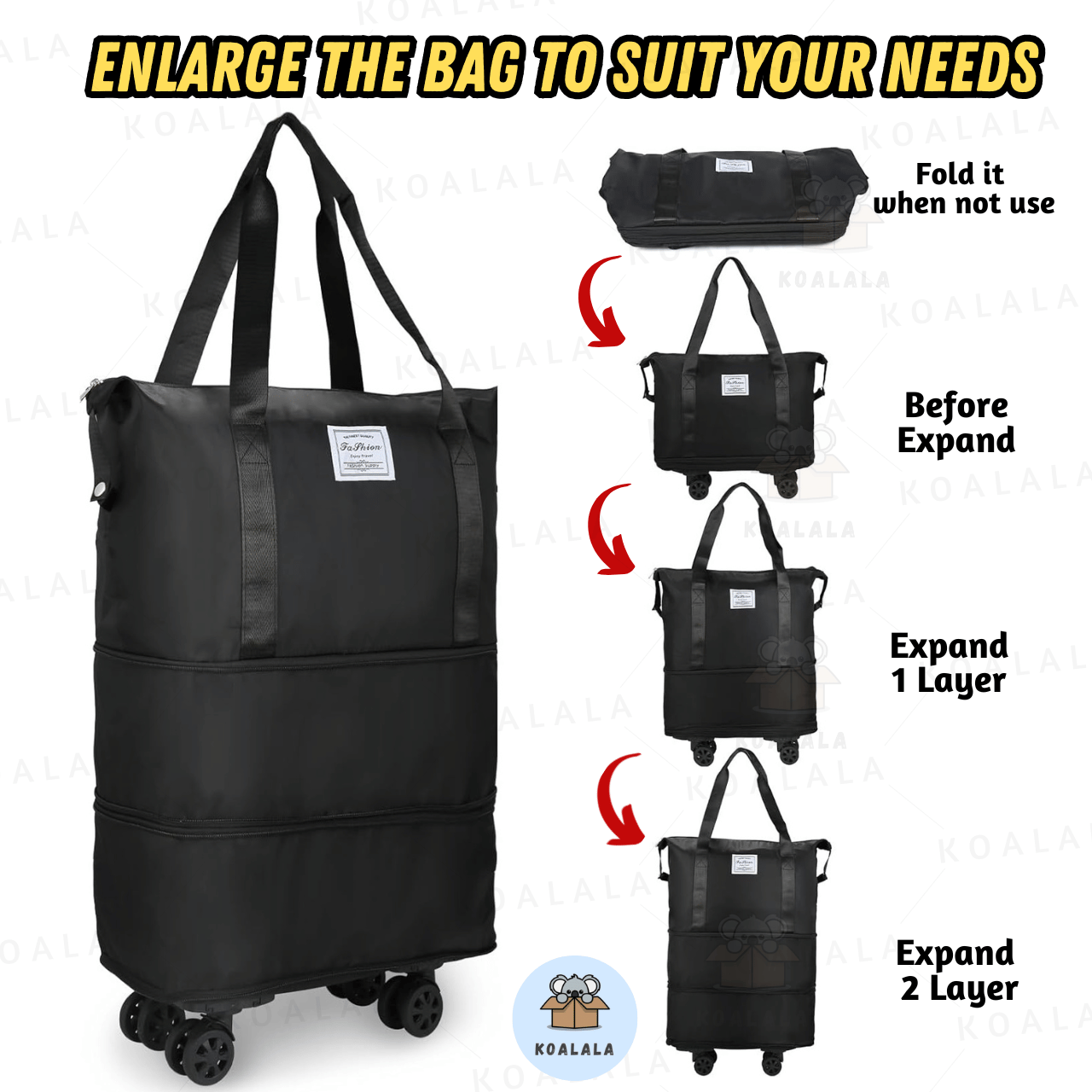 【Expandable】 Large Capacity Roller Travel Bag Portable Duffle Handbag ...